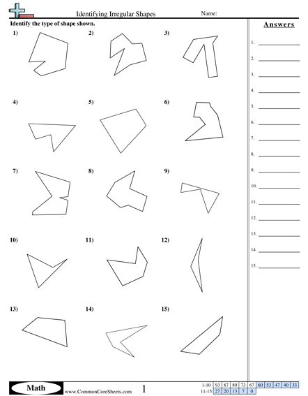 3.g.1 Worksheets - Irregular Shapes (4,5,6,7,8,9 & 10 sides) worksheet